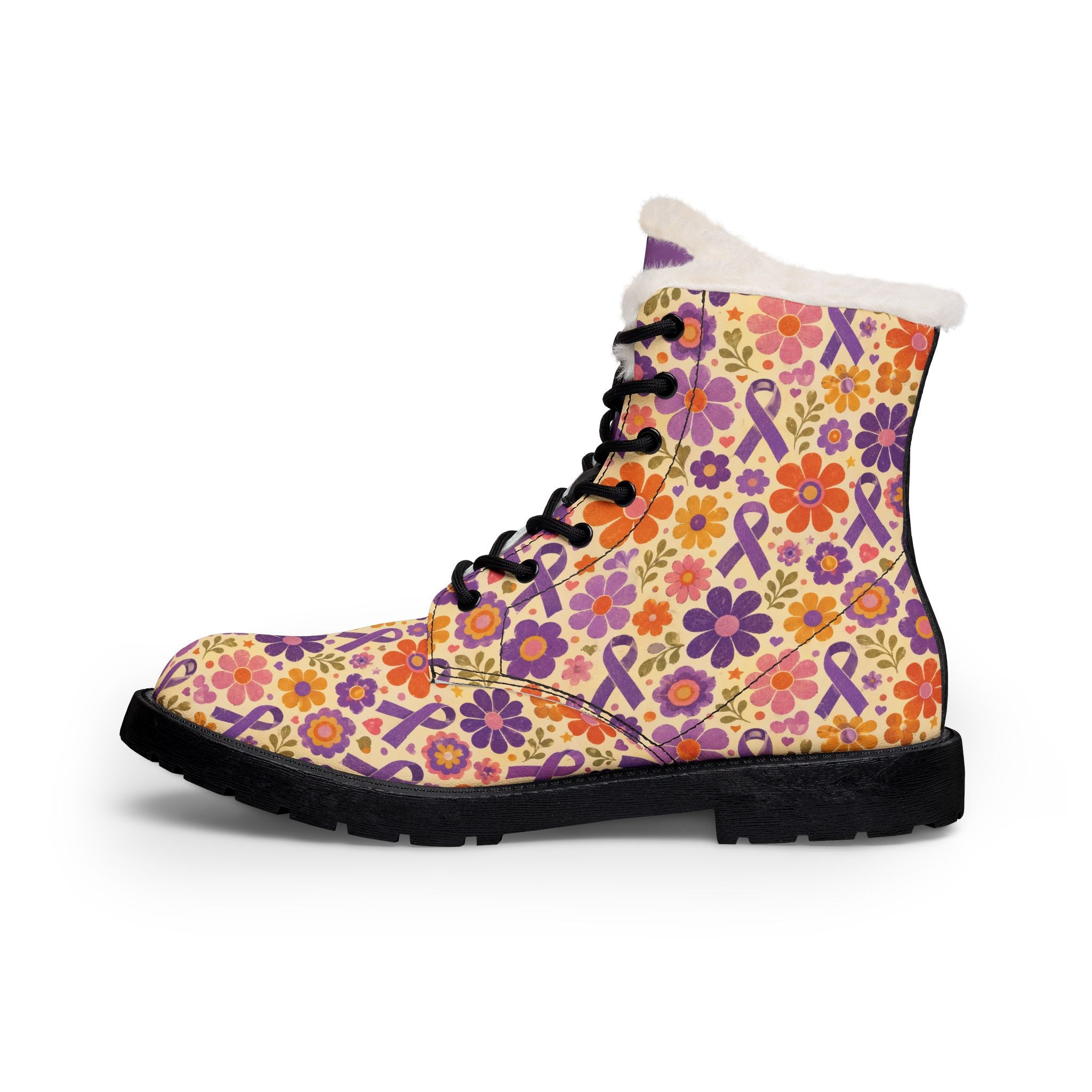 Epilepsy Awareness Floral Fleece-Lined Boots