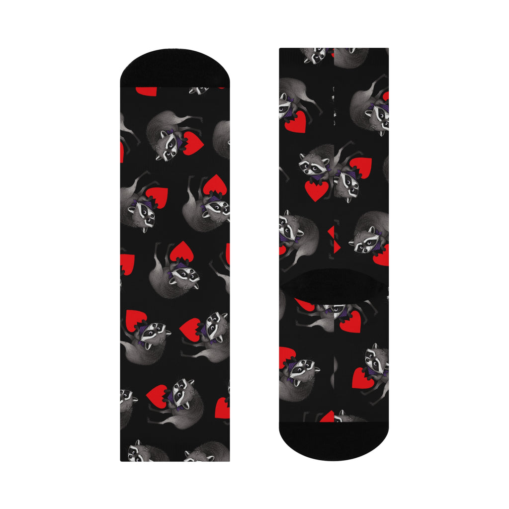 Jimothy Raccoon & Hearts Cushioned Crew Socks