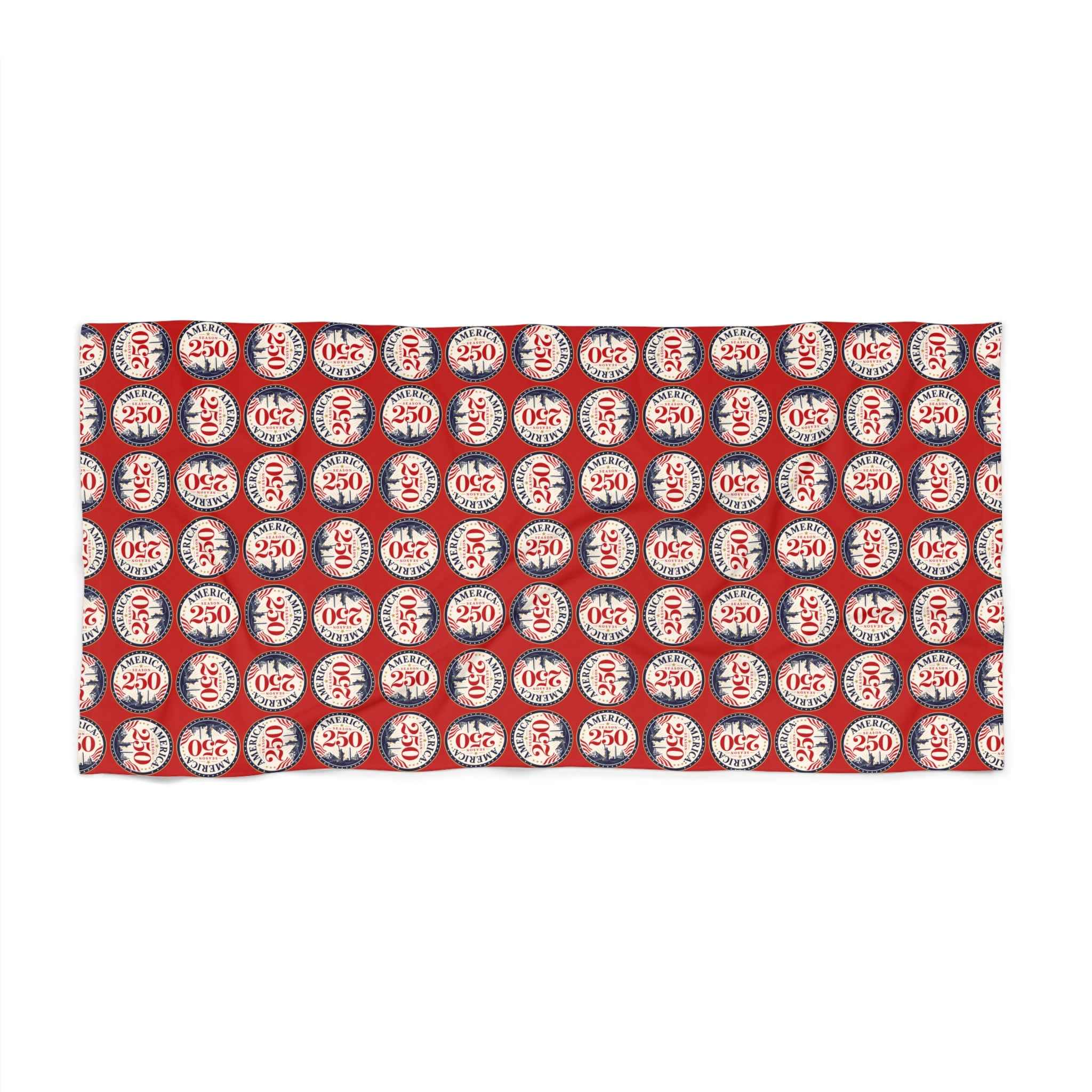America 250 Retro Badge Beach Towel | Oversized Patriotic Summer Pool & Beach Towel