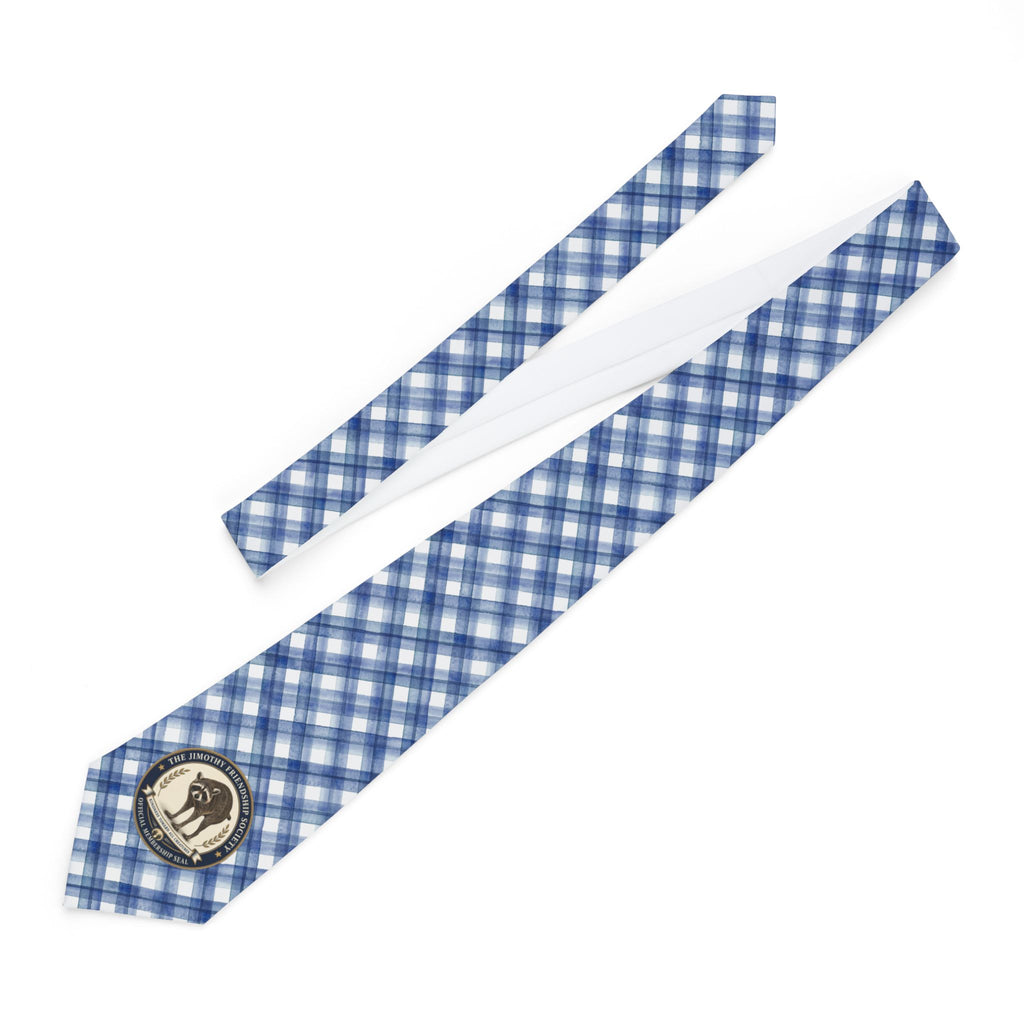 Stubby Woodland Raccoon Necktie | Blue Plaid Novelty Tie