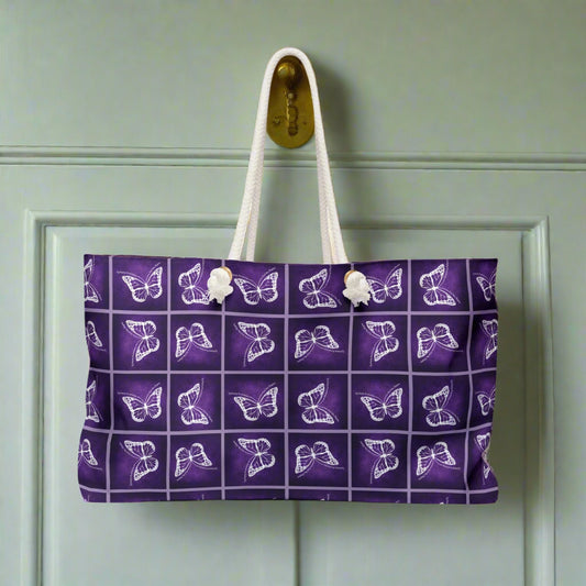 Elegant Purple Butterfly Print Weekender Bag