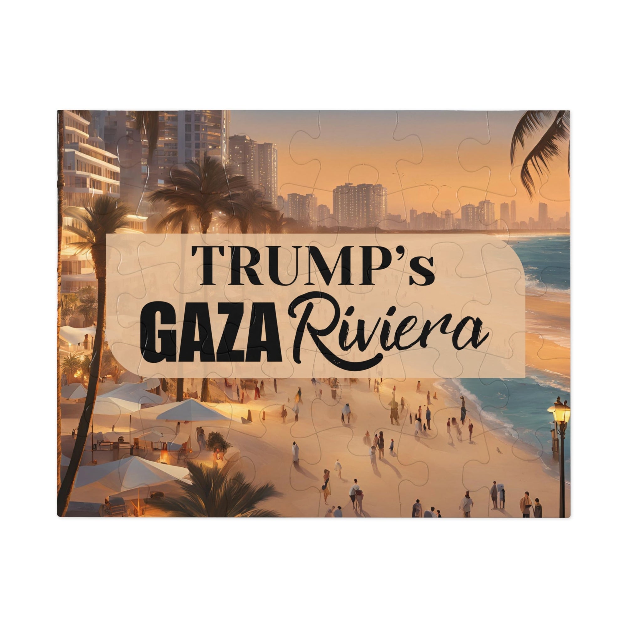 Trump's Gaza Riviera Jigsaw Puzzle with Tin Printify