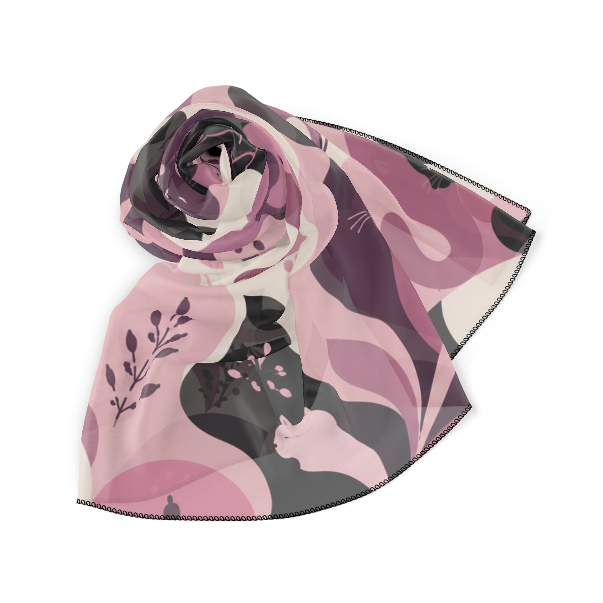 Whimsical Cat Scarf | Pink & Mauve Abstract Cat Square Scarf