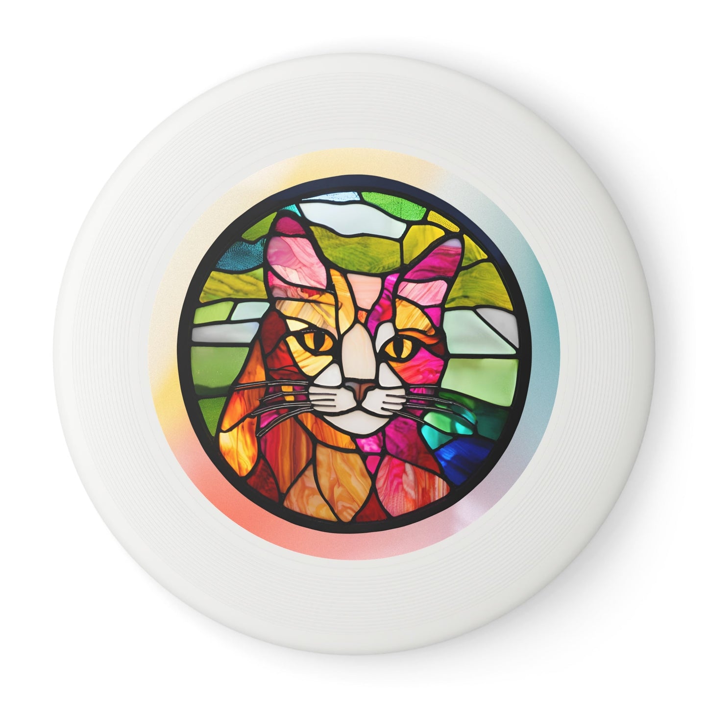 Stained Glass Cat Frisbee - Colorful Outdoor Fun for Cat Lovers Printify