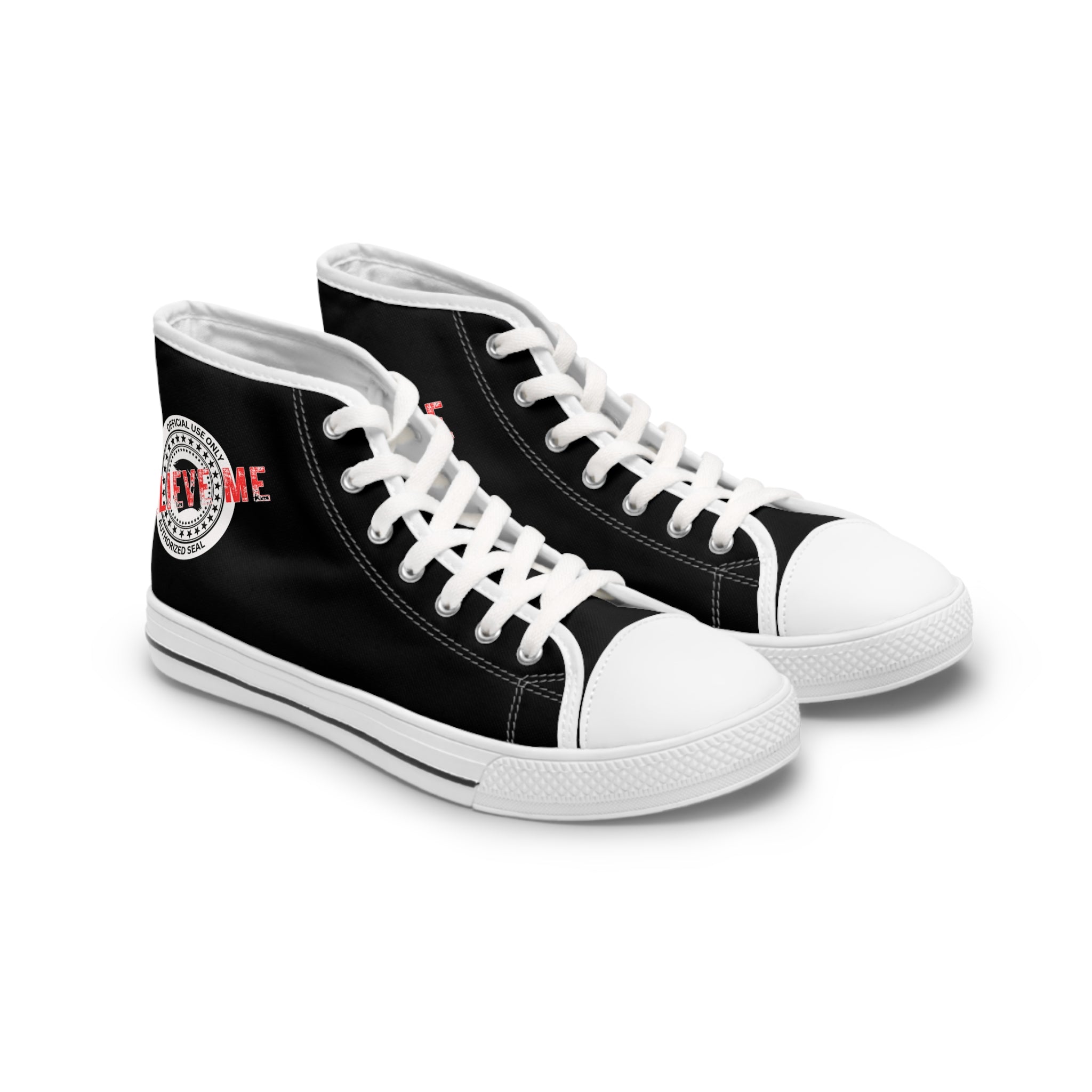 Believe Me Women’s High-Top Sneakers – Political Parody Statement Shoes