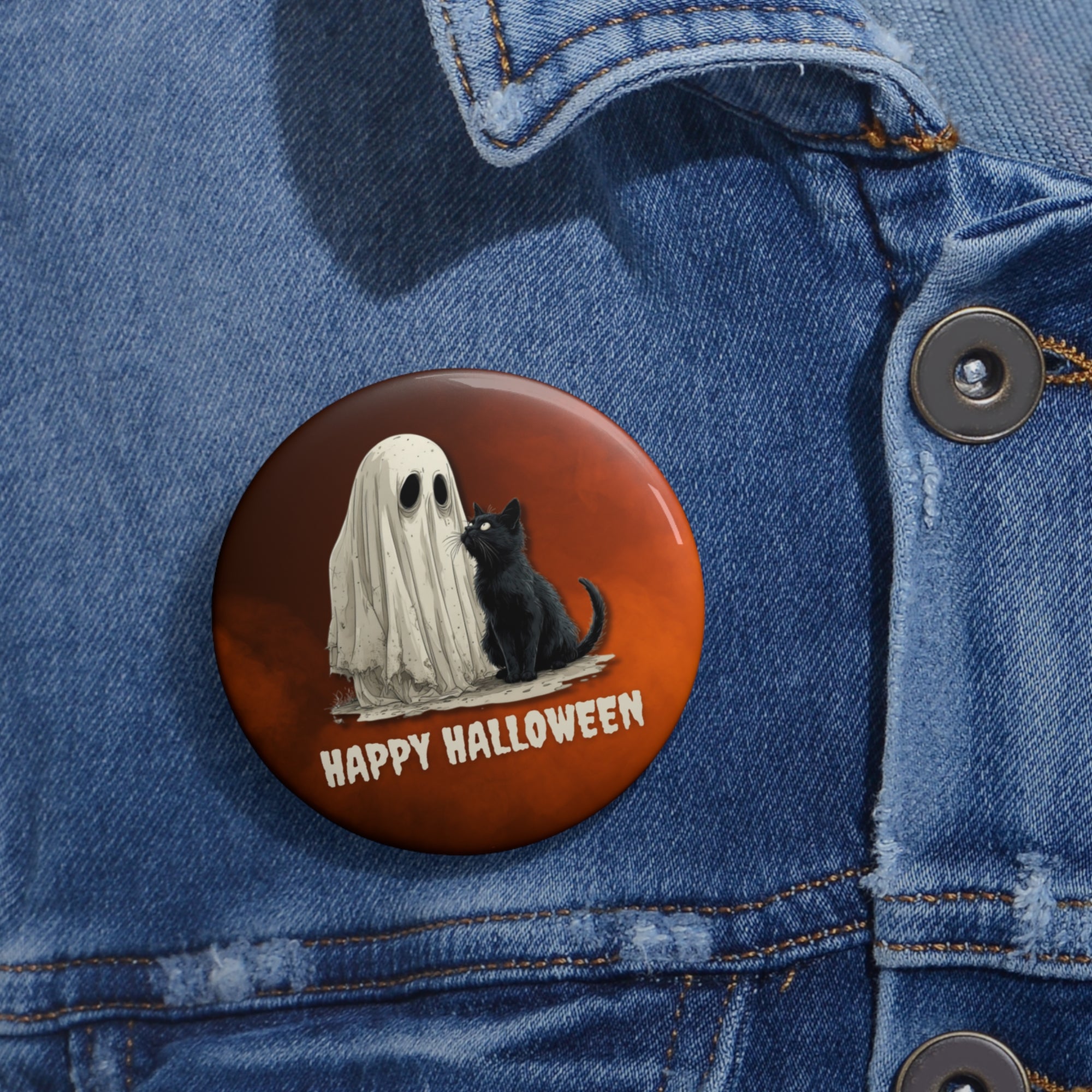 Happy Halloween Ghost & Cat Pin Buttons