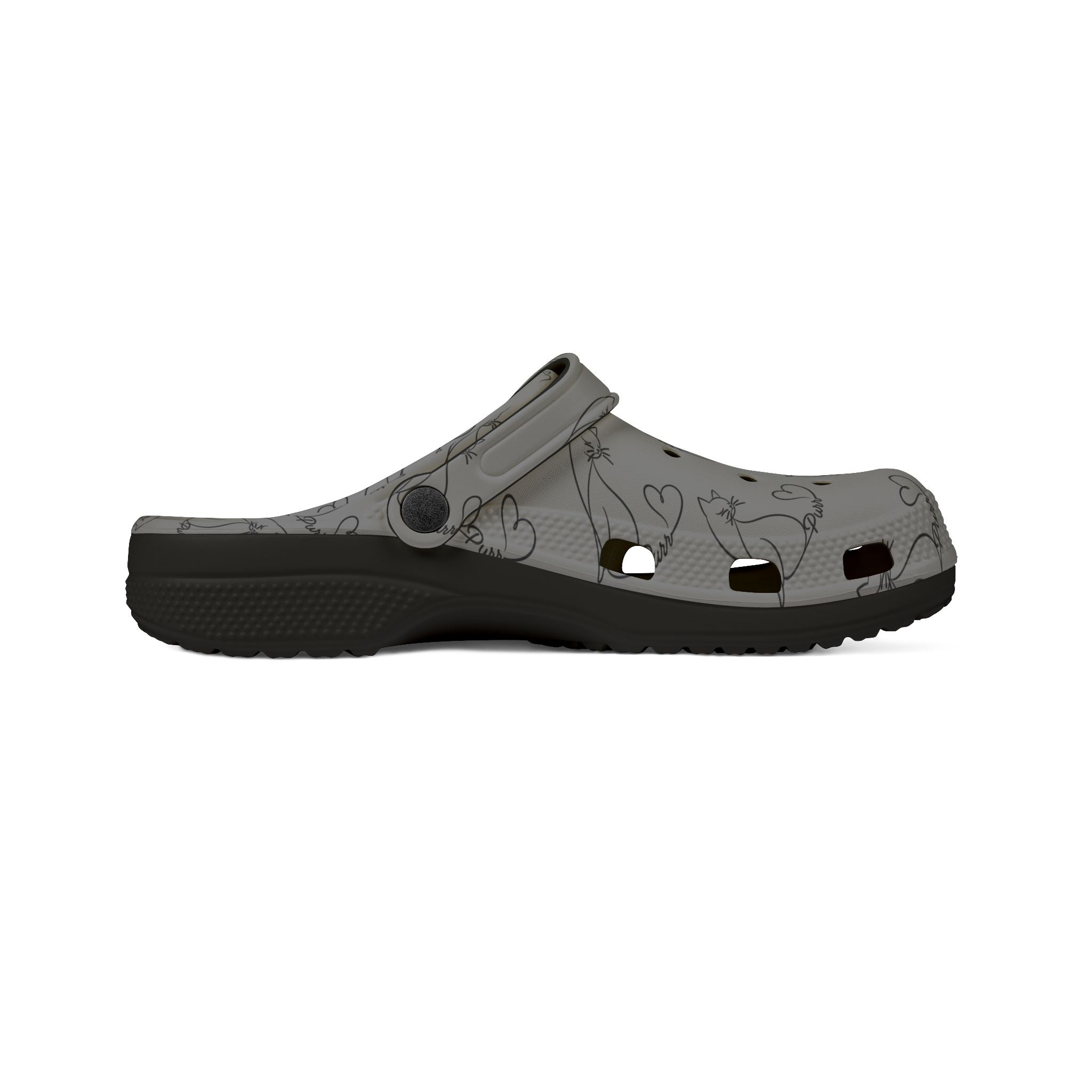 Minimalist Cat Line Art EVA Clogs – Grey All-Over Print Slip-Ons