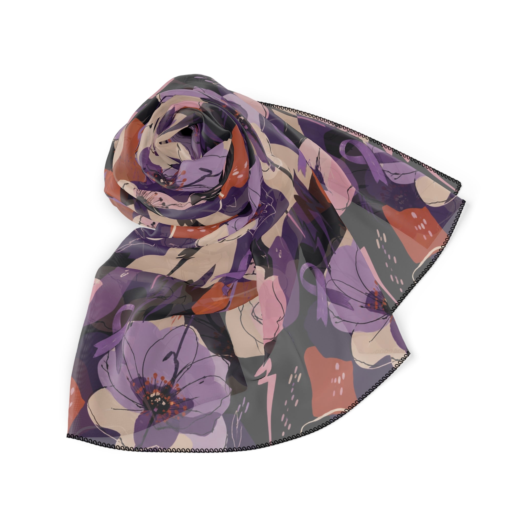 Epilepsy Awareness Floral Scarf | Purple Ribbon Square Scarf