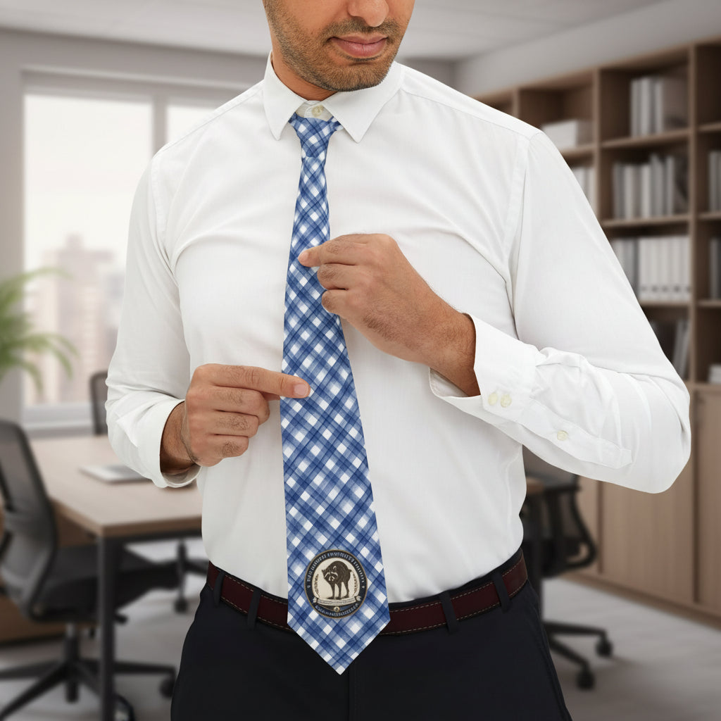 Stubby Woodland Raccoon Necktie | Blue Plaid Novelty Tie