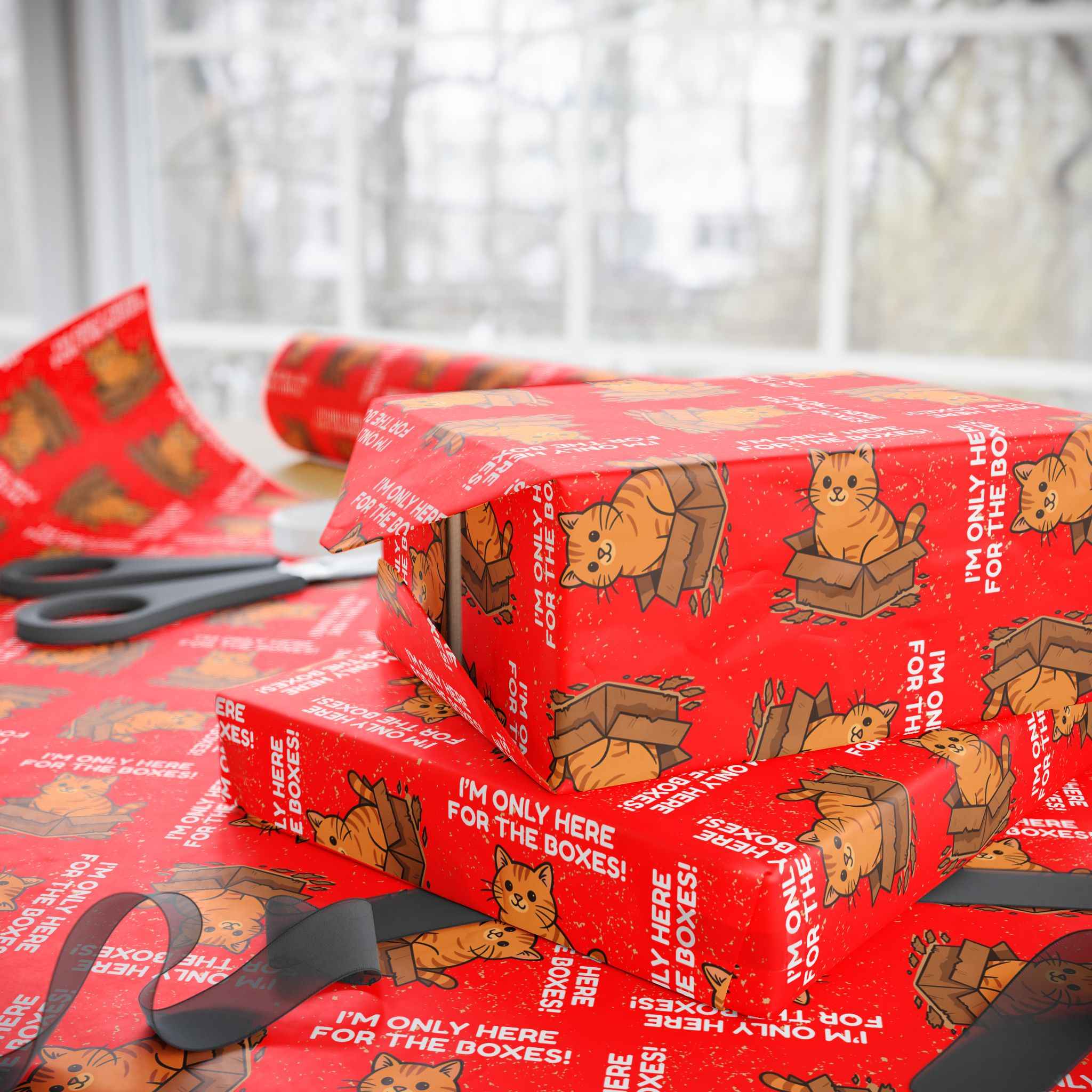 I’m Only Here for the Boxes – Funny Cat-Themed Wrapping Paper