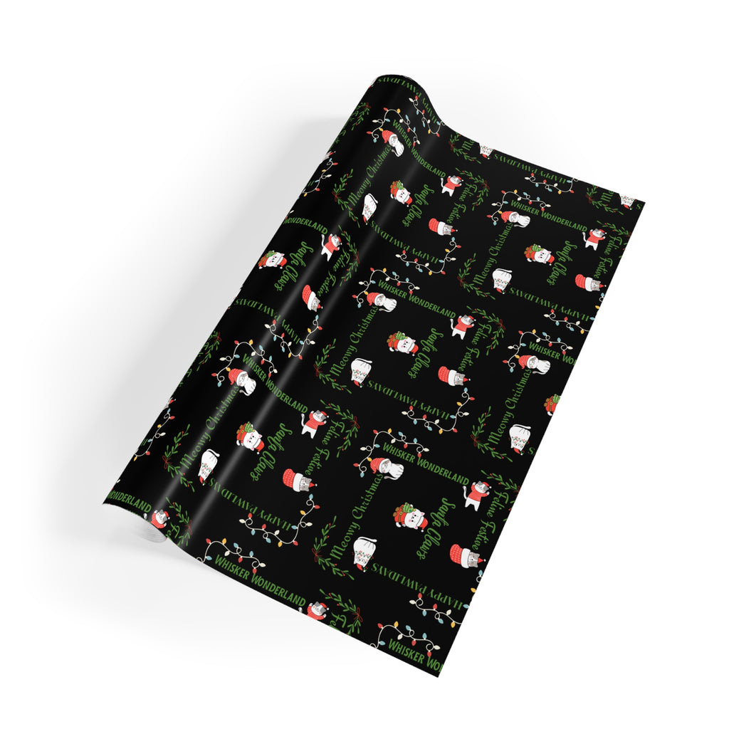 Cat Pun Christmas Gift Wrapping Paper Roll, Sleek Black Design