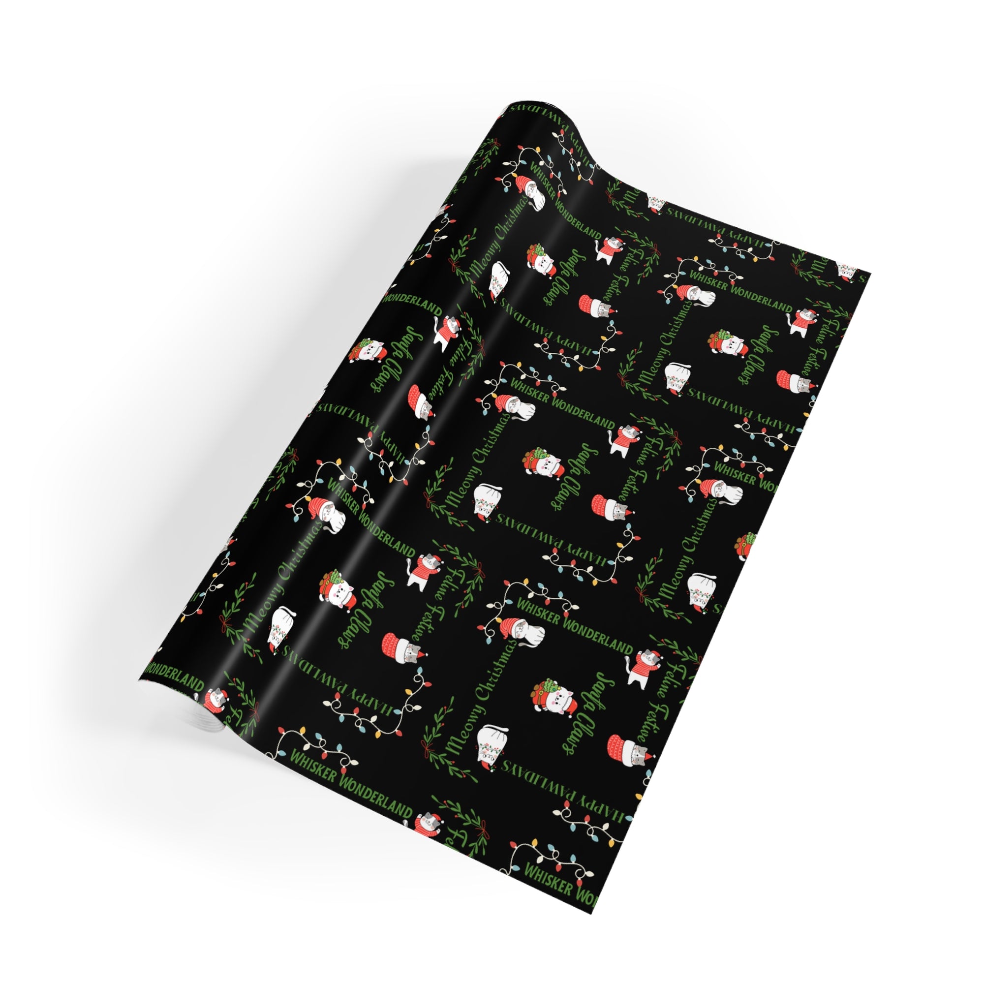 Cat Pun Christmas Gift Wrapping Paper Roll, Sleek Black Design