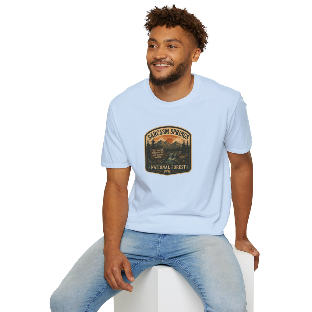 Sarcasm Springs National Forest Unisex T-Shirt | Funny Retro Outdoors Graphic Tee