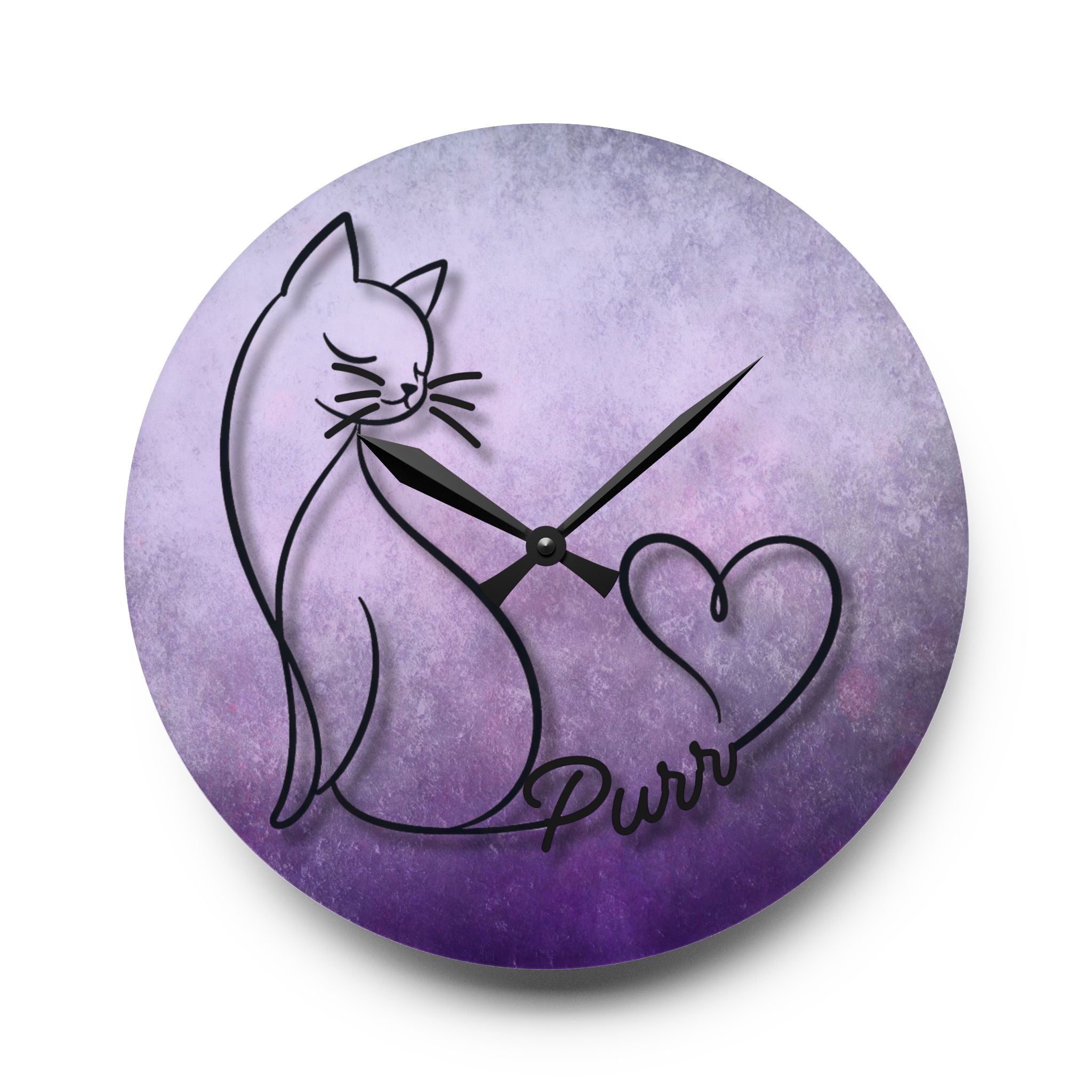 Purr Cat Heart Acrylic Wall Clock – Minimalist Cat Lover Decor