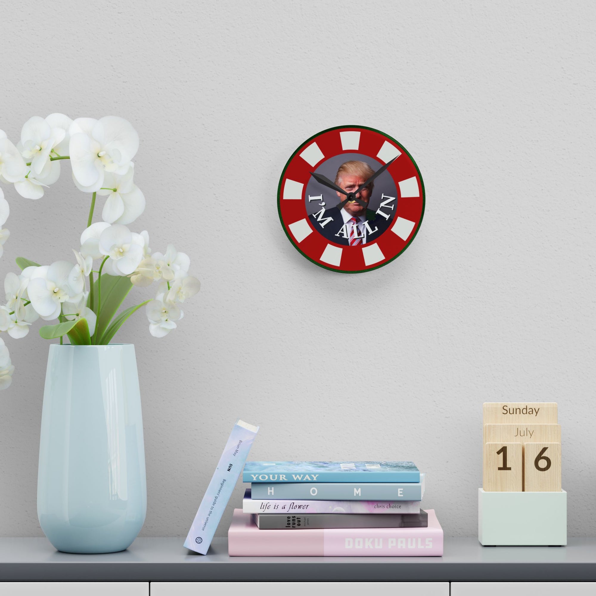 I'm All In with Trump Acrylic Wall Clock – Bold Design for Unique Home Decor