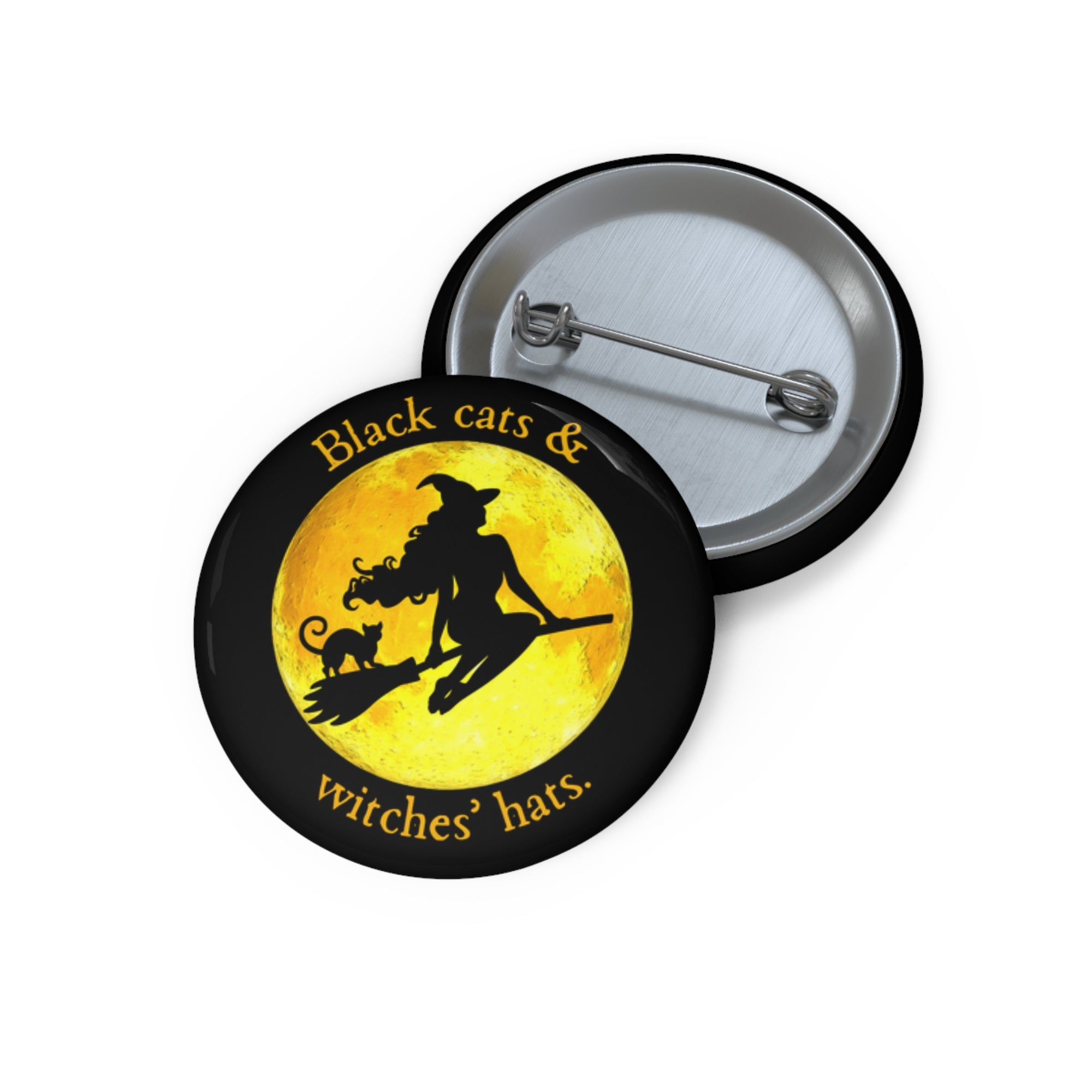 Black Cats & Witches' Hats Pin Buttons