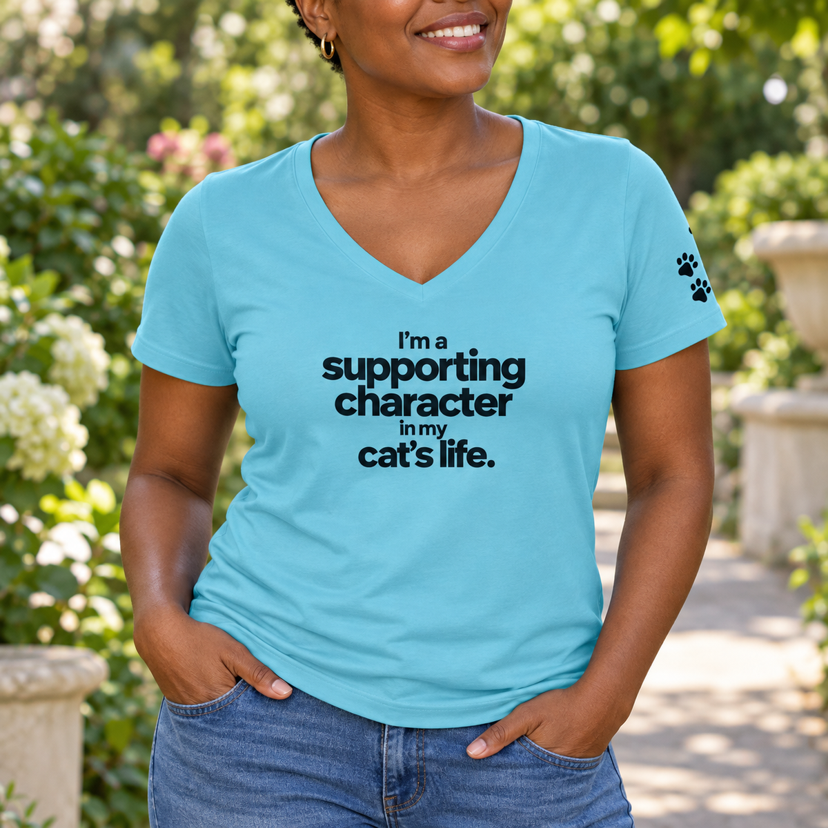 Supporting Character in My Cat’s Life Women’s V-Neck Tee