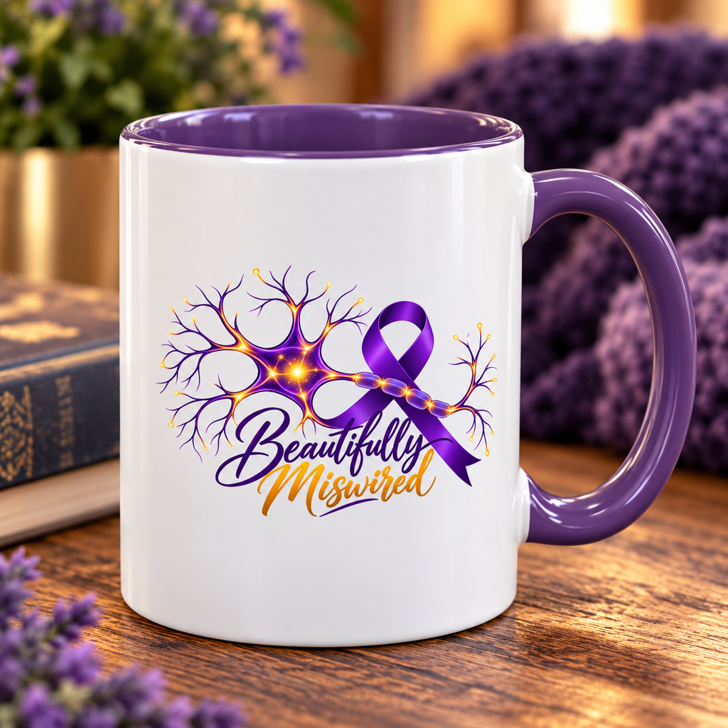 Beautifully Miswired Epilepsy Awareness Ceramic Mug | Purple Ribbon & Neuron Design (11/15oz)