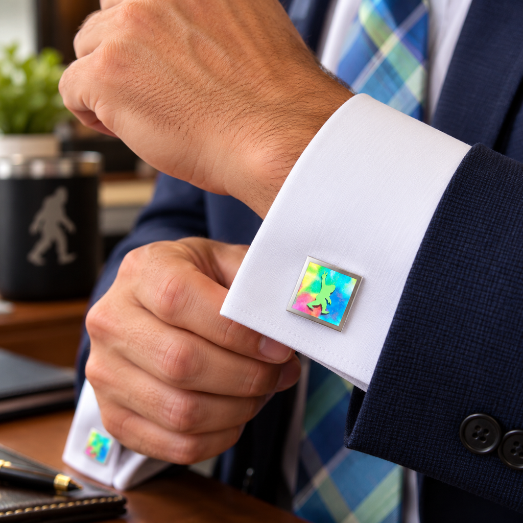 Bigfoot Peace Sign Cufflinks – Colorful Sasquatch Stainless Steel Cufflinks