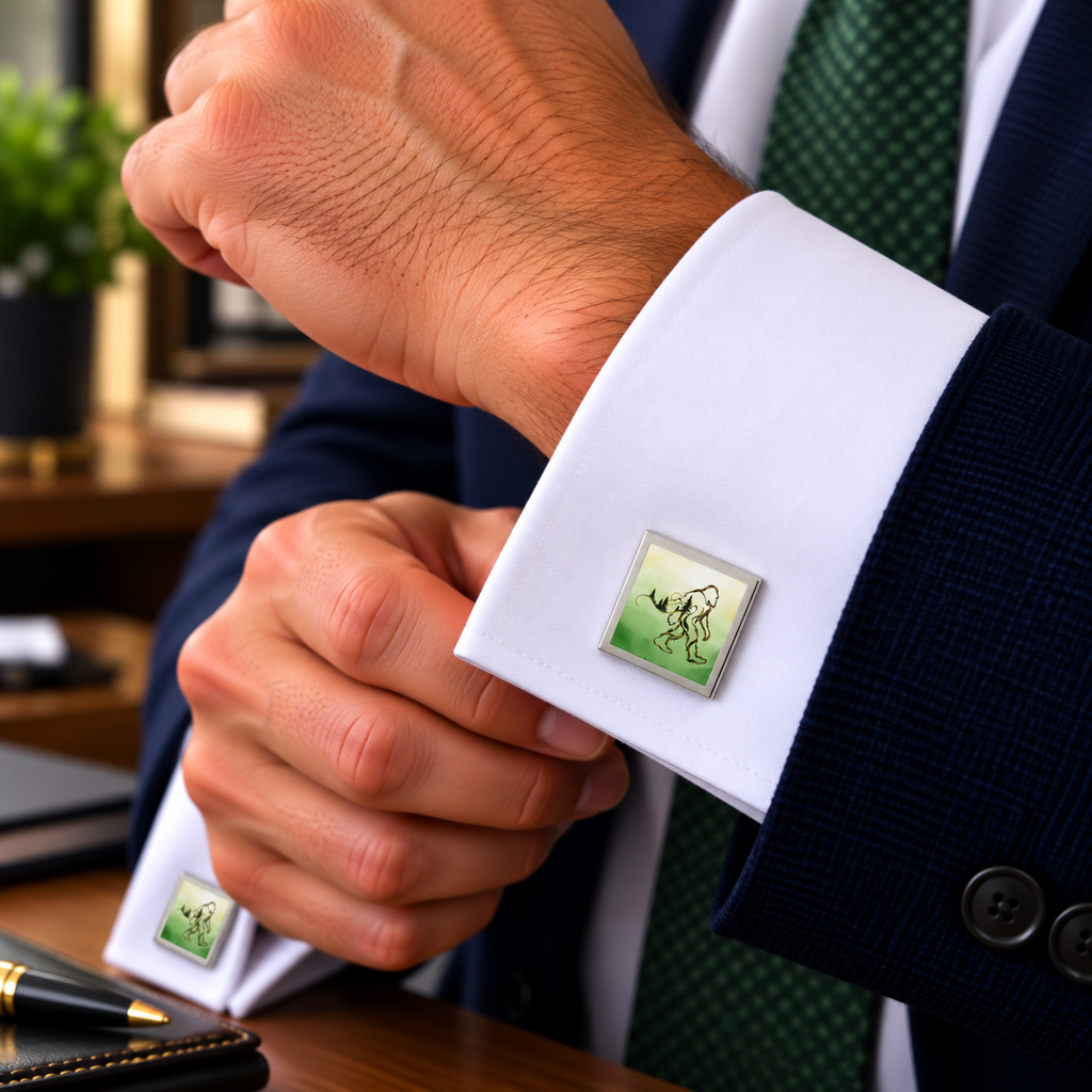 Bigfoot Forest Cufflinks – Artistic Sasquatch Woodland Design