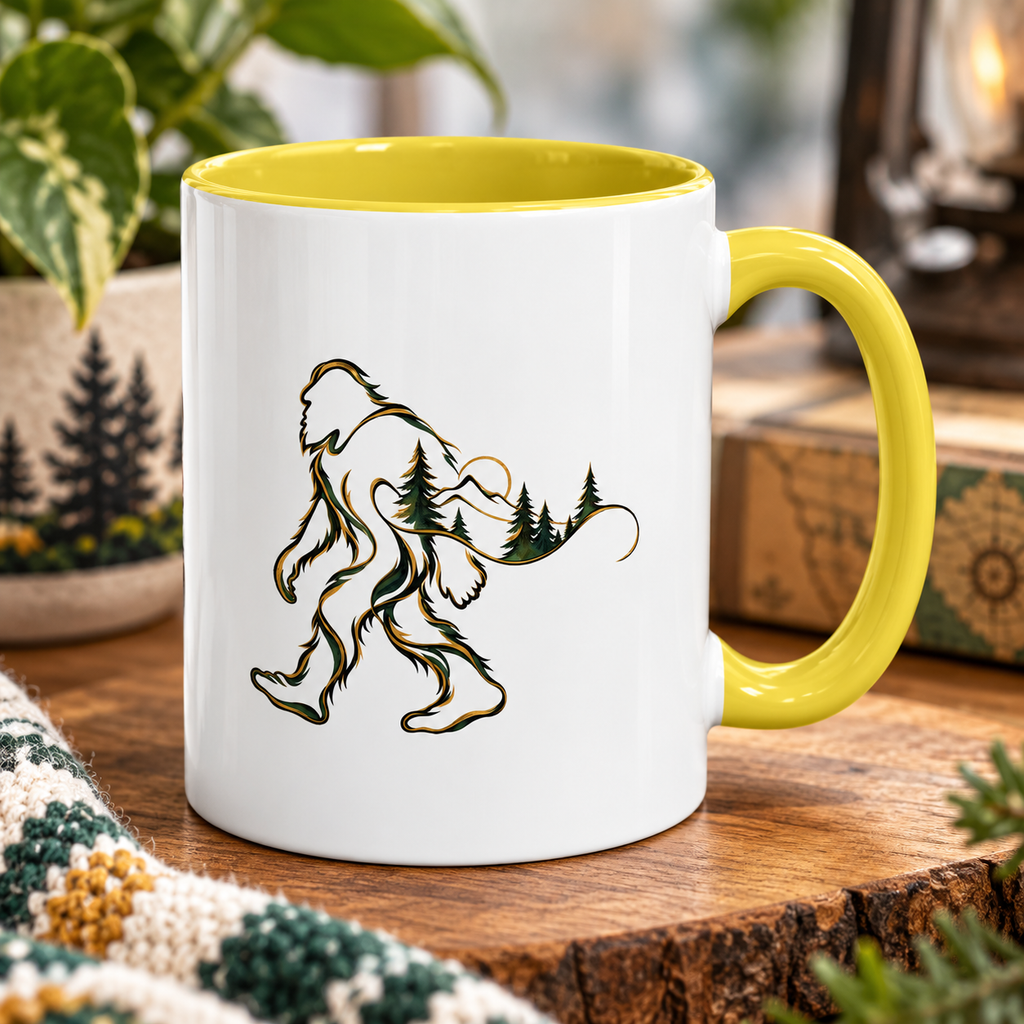 Barely There Bigfoot Ceramic Mug | Abstract Sasquatch Forest Art | 11oz & 15oz