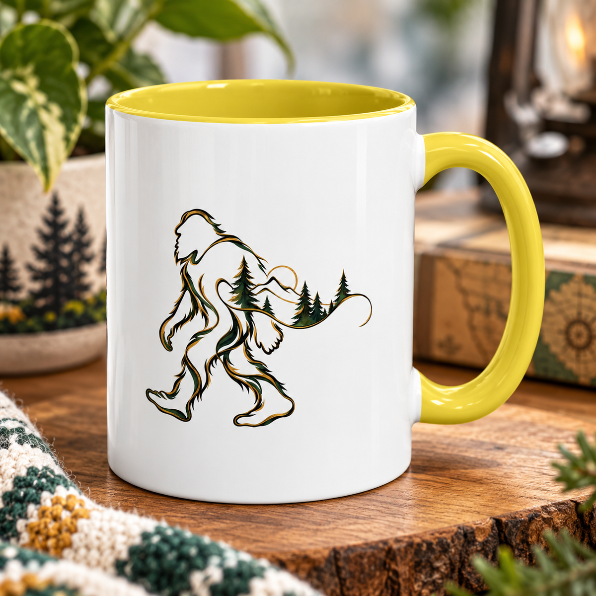 Barely There Bigfoot Ceramic Mug | Abstract Sasquatch Forest Art | 11oz & 15oz