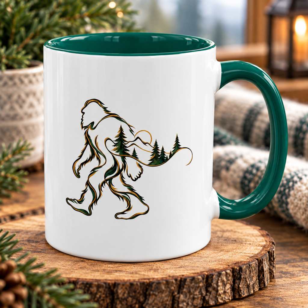 Barely There Bigfoot Ceramic Mug | Abstract Sasquatch Forest Art | 11oz & 15oz