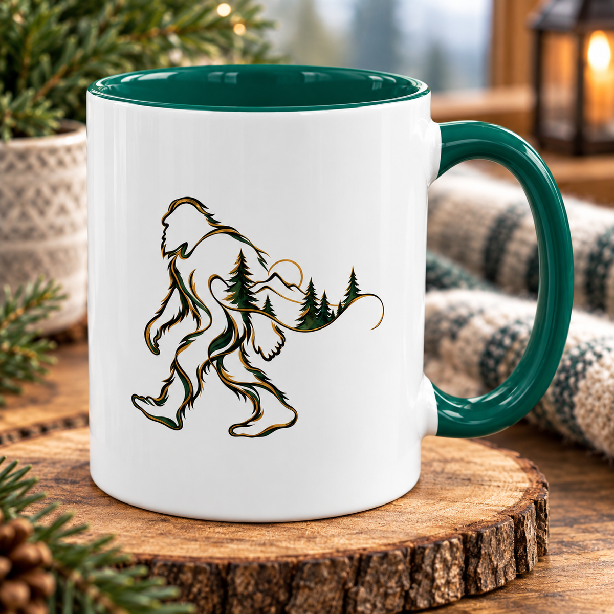 Barely There Bigfoot Ceramic Mug | Abstract Sasquatch Forest Art | 11oz & 15oz