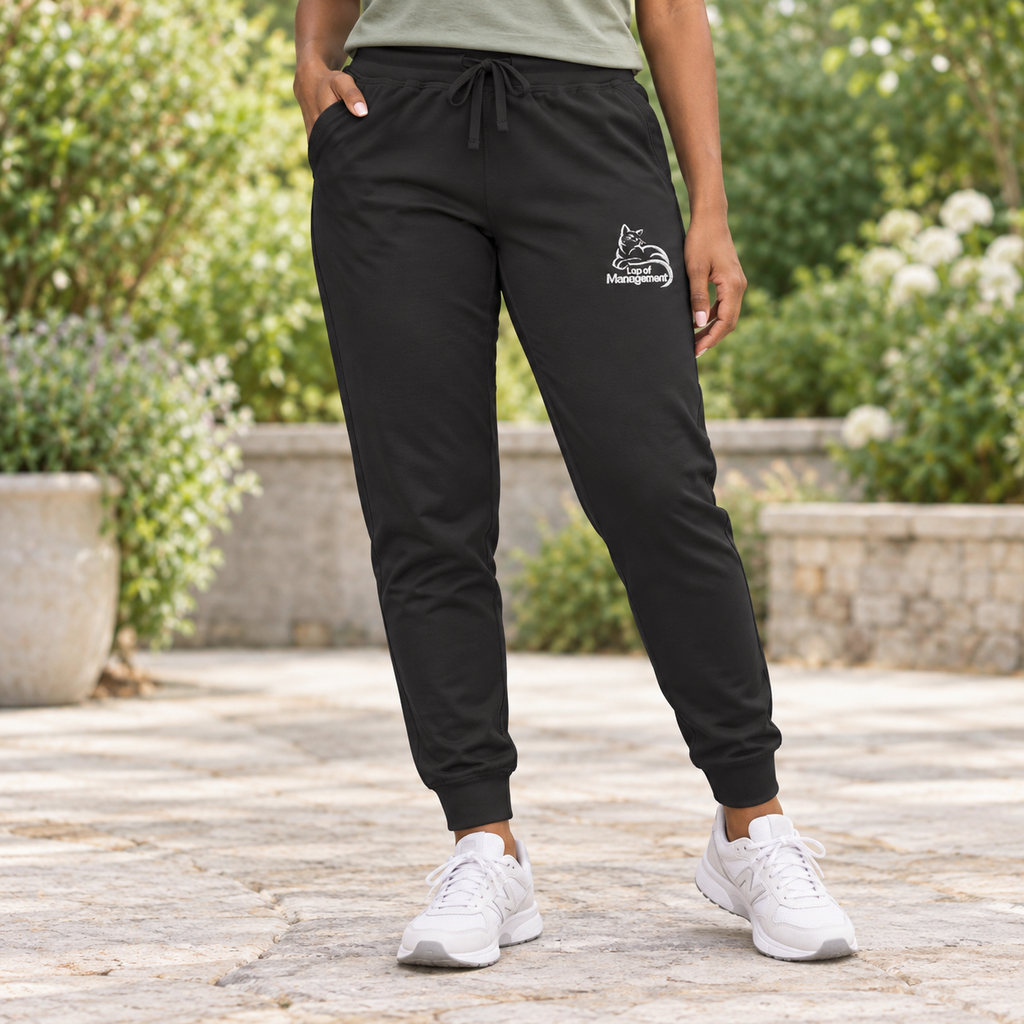 Lap of Management Embroidered Cat Fleece Joggers