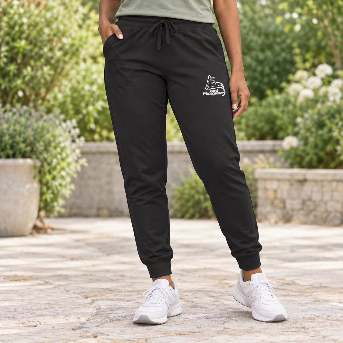 Lap of Management Embroidered Cat Fleece Joggers