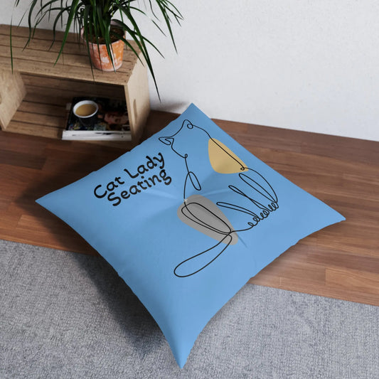Cat Lady Seating Tufted Floor Pillow, Square Printify