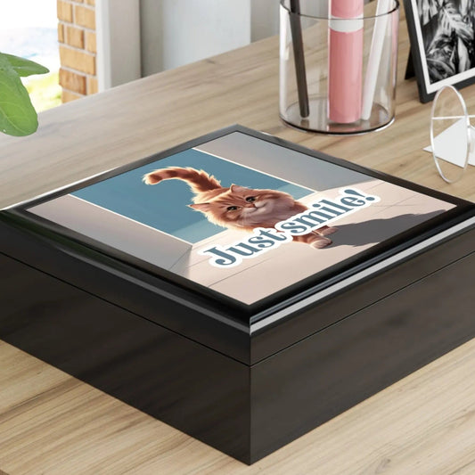 Cat-Themed Jewelry Box - "Just Smile!" Printify
