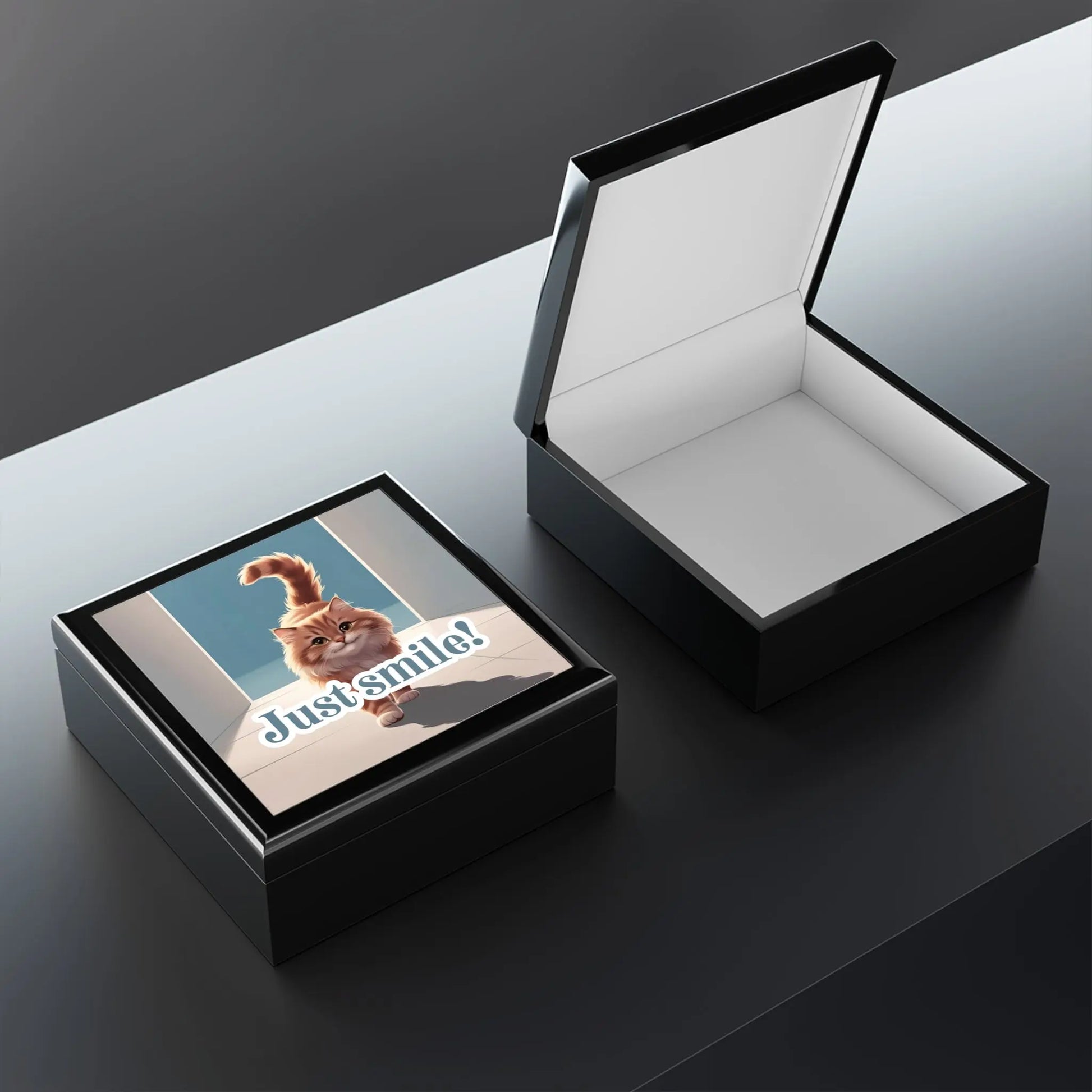 Cat-Themed Jewelry Box - "Just Smile!" Printify