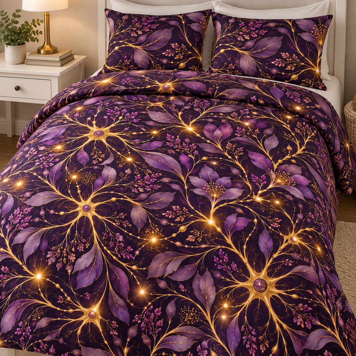 Beautifully Miswired Purple & Gold Neuron Bedding Set | Epilepsy Awareness