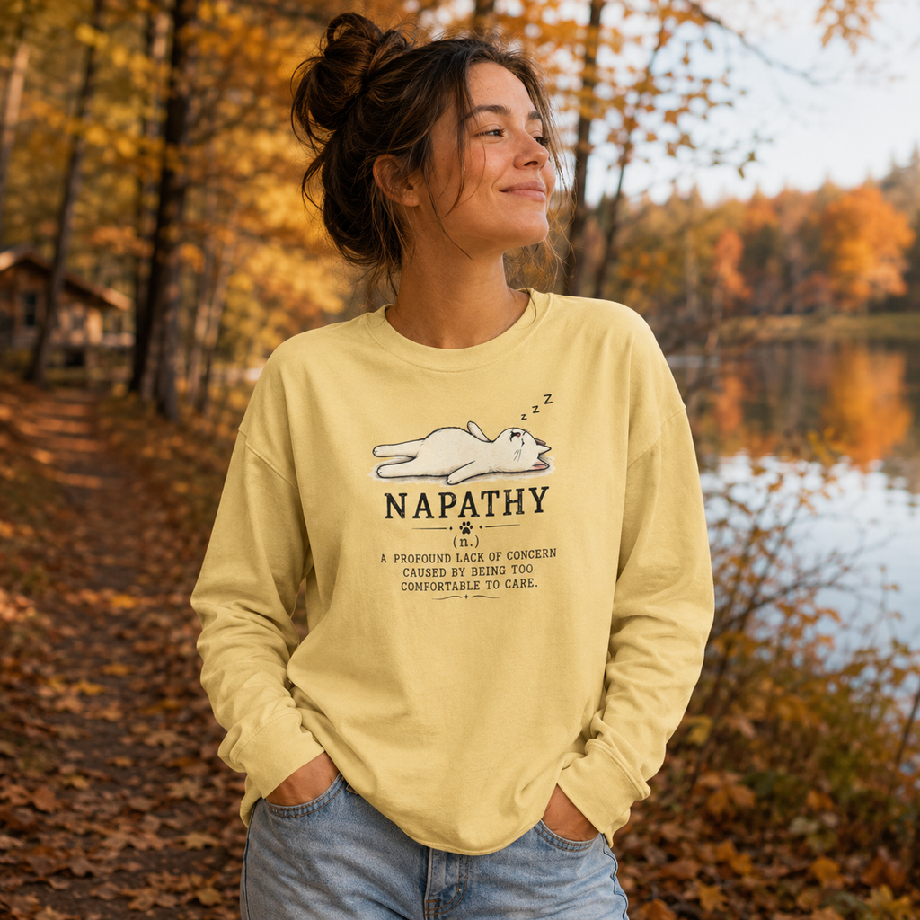 Napathy Cat Long Sleeve Shirt | Funny Sleepy Cat Graphic Tee