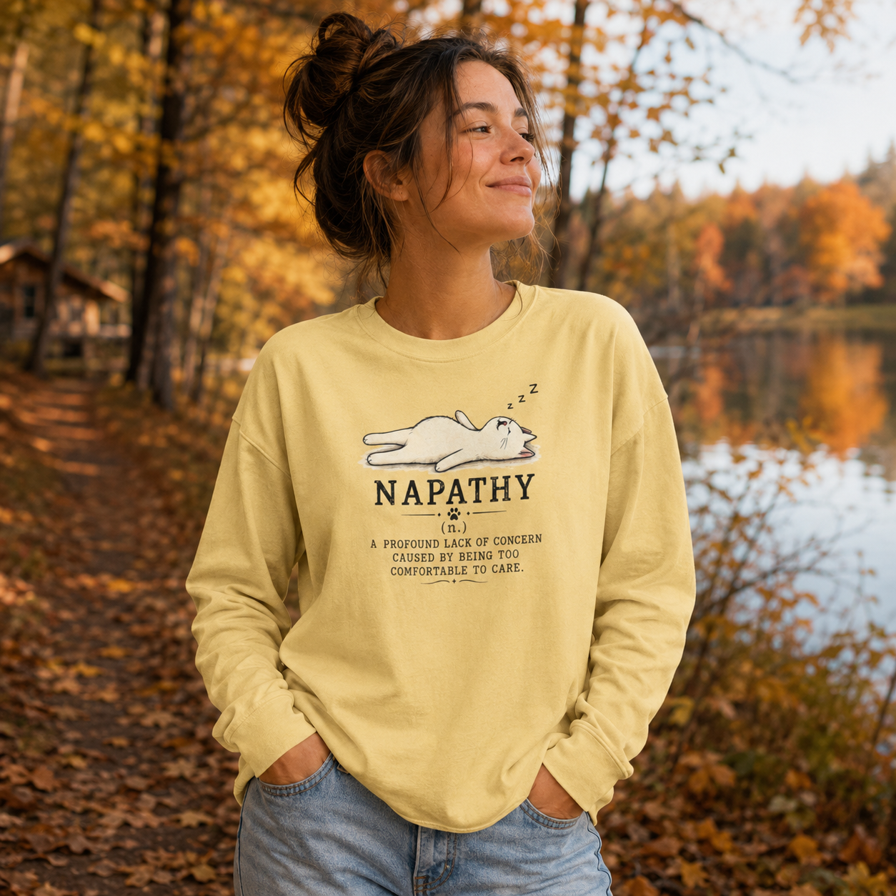 Napathy Cat Long Sleeve Shirt | Funny Sleepy Cat Graphic Tee