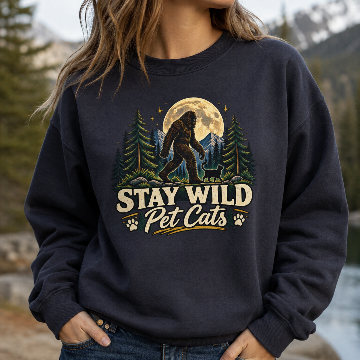 Stay Wild Pet Cats Sasquatch Crewneck Sweatshirt