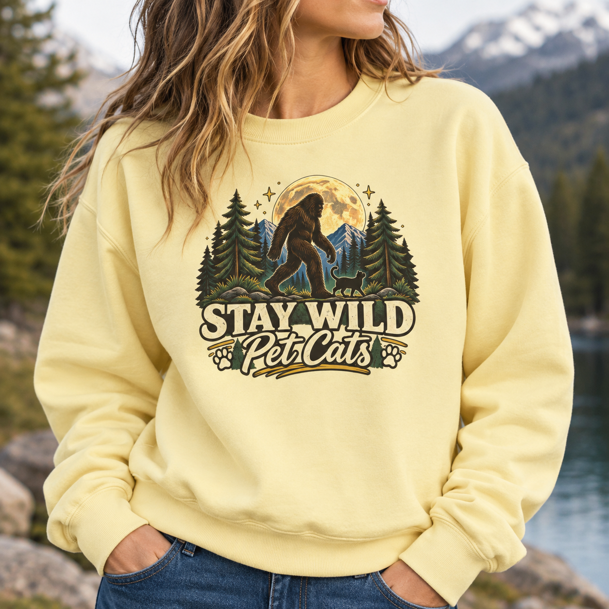 Stay Wild Pet Cats Sasquatch Crewneck Sweatshirt