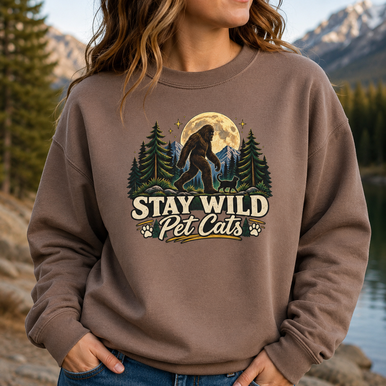 Stay Wild Pet Cats Sasquatch Crewneck Sweatshirt