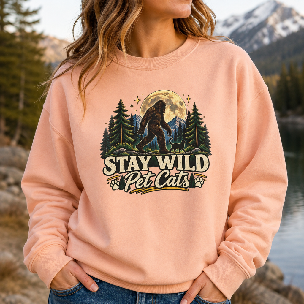 Stay Wild Pet Cats Sasquatch Crewneck Sweatshirt
