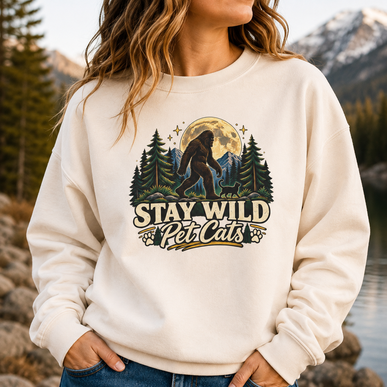 Stay Wild Pet Cats Sasquatch Crewneck Sweatshirt