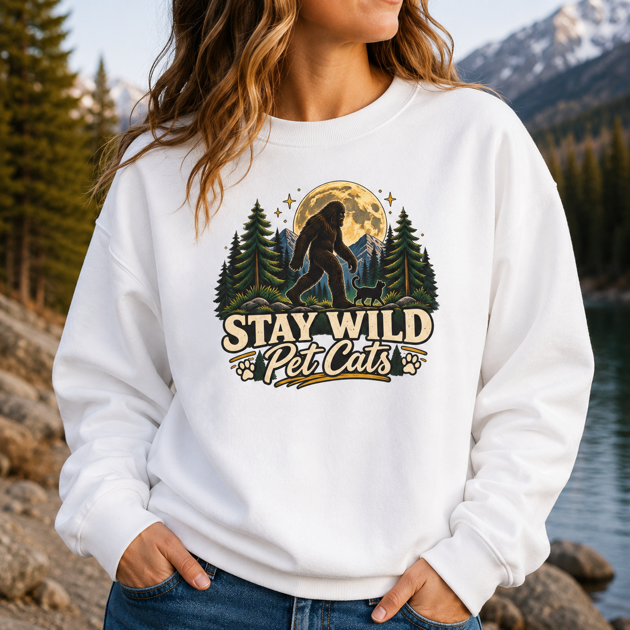 Stay Wild Pet Cats Sasquatch Crewneck Sweatshirt