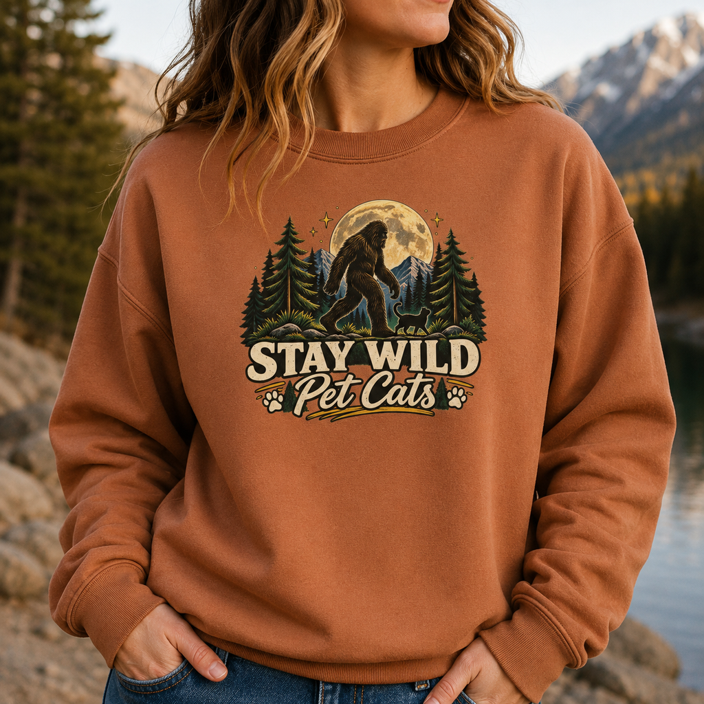 Stay Wild Pet Cats Sasquatch Crewneck Sweatshirt