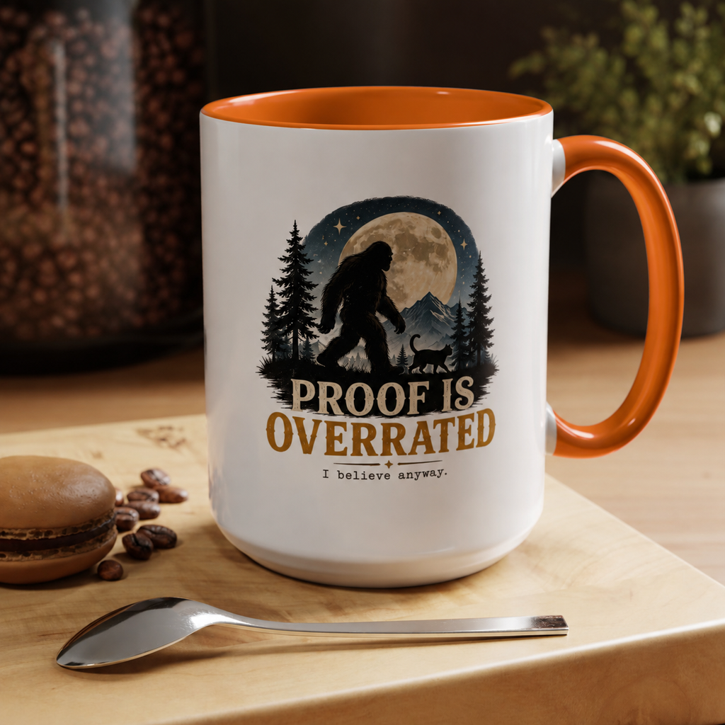 Proof Is Overrated Sasquatch & Black Cat Accent Mug