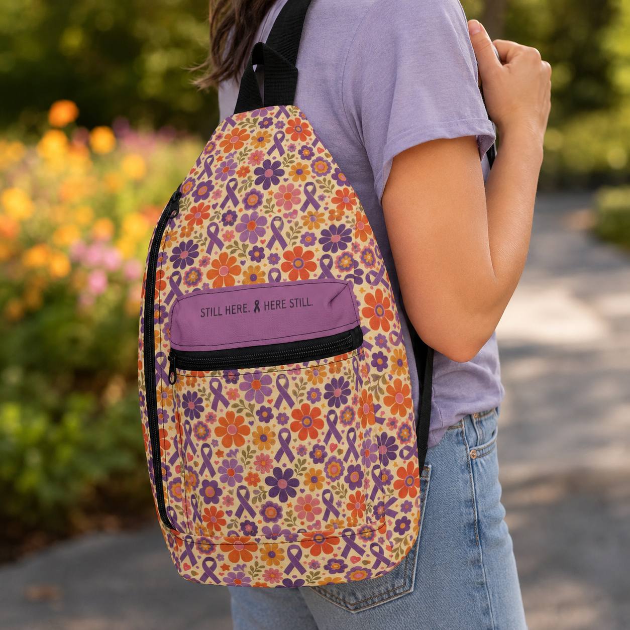 Still Here Retro Floral Epilepsy Awareness Sling Bag
