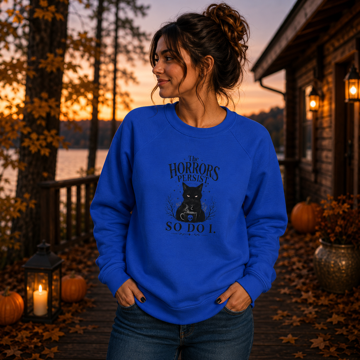 The Horrors Persist, So Do I. Gothic Cat Raglan Sweatshirt