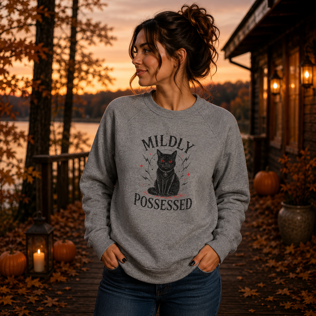 Mildly Possessed Black Cat Raglan Sweatshirt