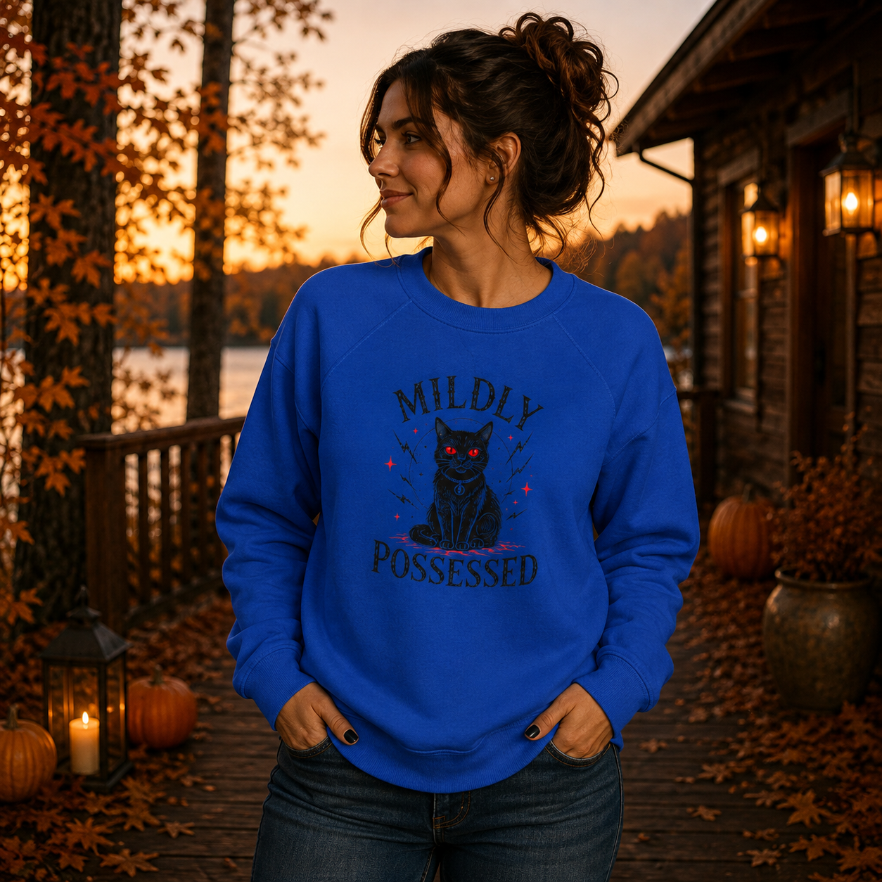 Mildly Possessed Black Cat Raglan Sweatshirt
