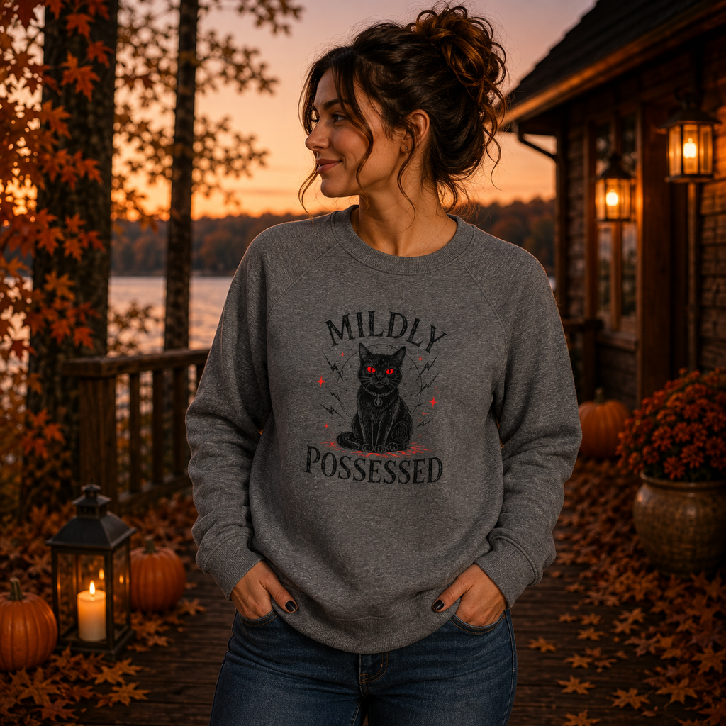 Mildly Possessed Black Cat Raglan Sweatshirt