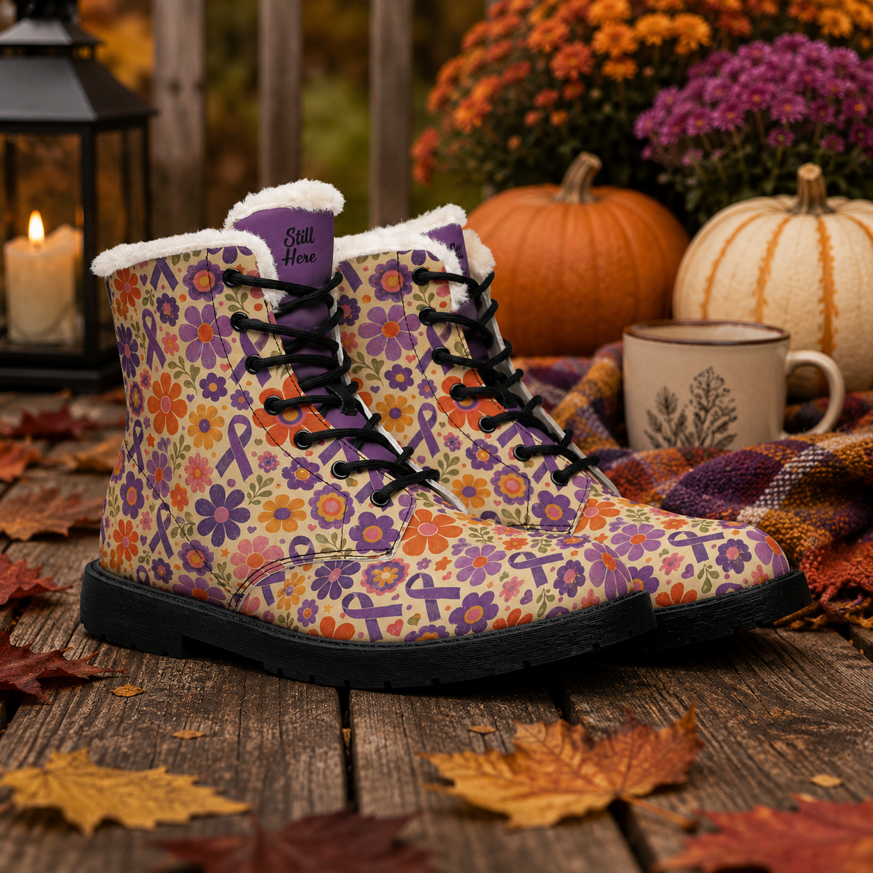 Epilepsy Awareness Floral Fleece-Lined Boots